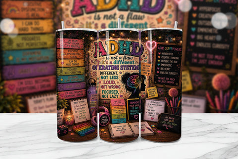 ADHD Neurodivergent Tumbler Wrap PNG Sublimation BijouBay 