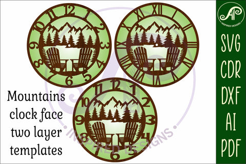 Adirondack chair mountains wall clock laser cut files SVG APInspireddesigns 
