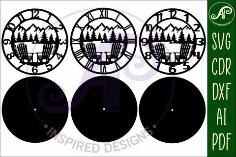Adirondack chair mountains wall clock laser cut files SVG APInspireddesigns 