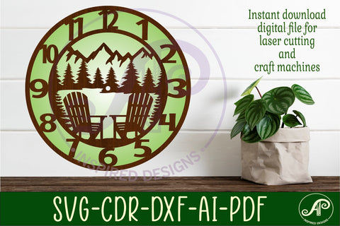 Adirondack chair mountains wall clock laser cut files SVG APInspireddesigns 