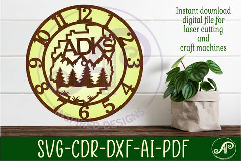 ADKs Adirondacks wall clock laser cut files SVG APInspireddesigns 