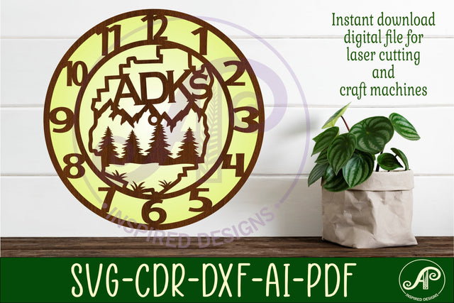 ADKs Adirondacks wall clock laser cut files SVG APInspireddesigns 
