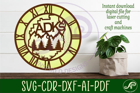 ADKs Adirondacks wall clock laser cut files SVG APInspireddesigns 