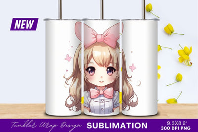 Adorable anime girl with pink bow tumbler png Sublimation Regulrcrative 