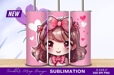 Adorable anime girl with pink bows hearts Sublimation Regulrcrative 