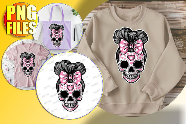 Adorable Autumn Skull with Bow Sublimation PNG Sublimation afrosvg 