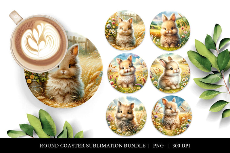 Adorable Baby Bunny Coaster Bundle, Printable Easter Rounds - So Fontsy