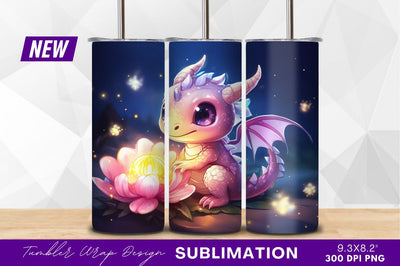 Adorable baby dragon with glowing flower illustration Sublimation Regulrcrative 