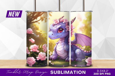 Adorable baby dragon with roses tumbler png Sublimation Regulrcrative 