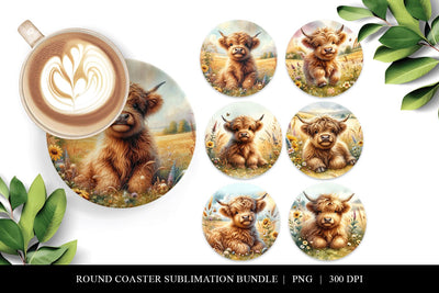 Adorable Baby Highland Cow Coaster Sublimation Bundle Sublimation BijouBay 