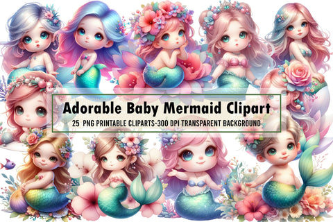 Adorable Baby Mermaid Clipart PNG Sublimation designartist 