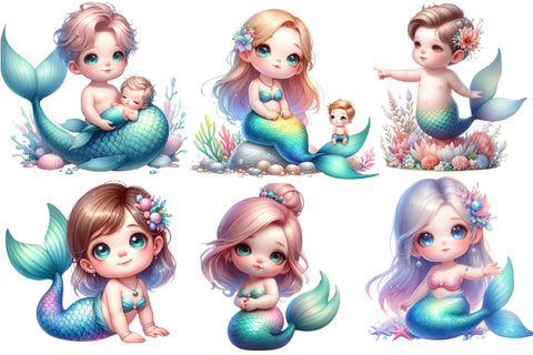 Adorable Baby Mermaid Clipart PNG Sublimation designartist 