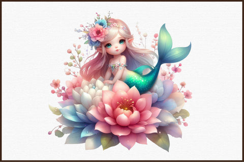 Adorable Baby Mermaid Clipart PNG Sublimation designartist 