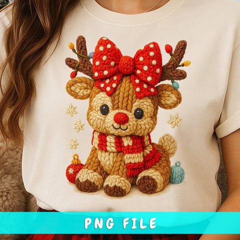 Adorable Baby Reindeer Faux Yarn PNG, Crochet Reindeer Christmas Clipart, 3D Plush Knitted Reindeer Sublimation Design, Cute Xmas Design Sublimation HappyDesignStudio 
