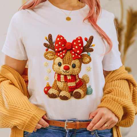 Adorable Baby Reindeer Faux Yarn PNG, Crochet Reindeer Christmas Clipart, 3D Plush Knitted Reindeer Sublimation Design, Cute Xmas Design Sublimation HappyDesignStudio 