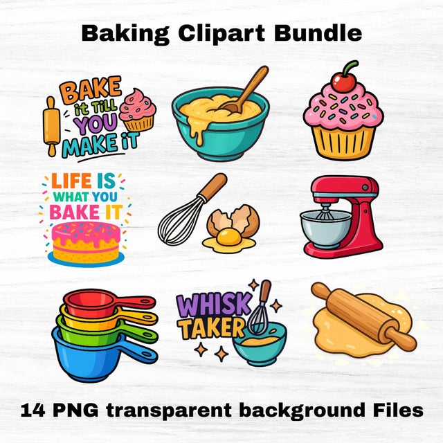 Adorable Baking Clipart Bundle – 14 PNGs with Quotes and Kitchen Graphics! Sublimation The STEM Teacher 