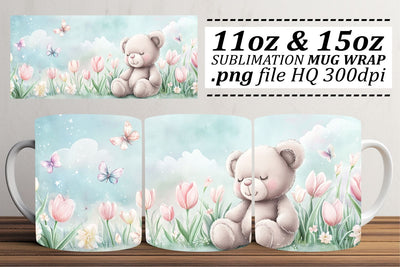 Adorable Bear Mug Wrap 11oz 15oz Sublimation afrosvg 
