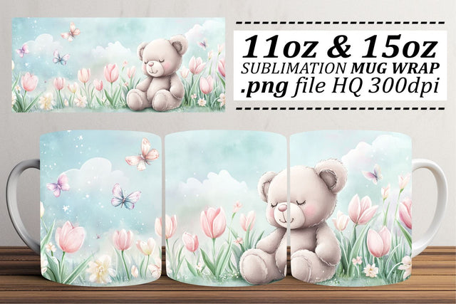 Adorable Bear Mug Wrap 11oz 15oz Sublimation afrosvg 