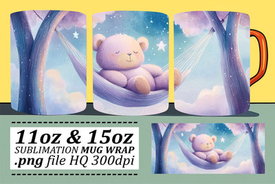 Adorable Bear Watercolor Mug Wrap 11oz Sublimation afrosvg 