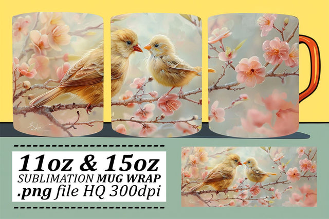 Adorable Bird Mug Sublimation – 11oz & 15oz Wrap Design Sublimation afrosvg 