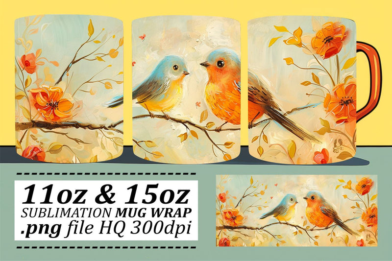 Adorable Birds Wrap – 11oz & 15oz Mug Sublimation Art Sublimation afrosvg 