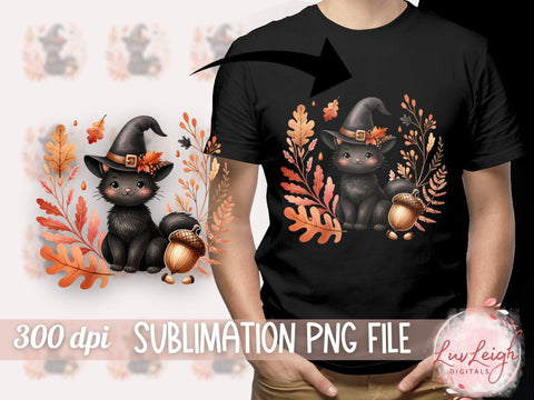Adorable Black Cat in Witch Hat PNG Sublimation Luvleigh Digitals 