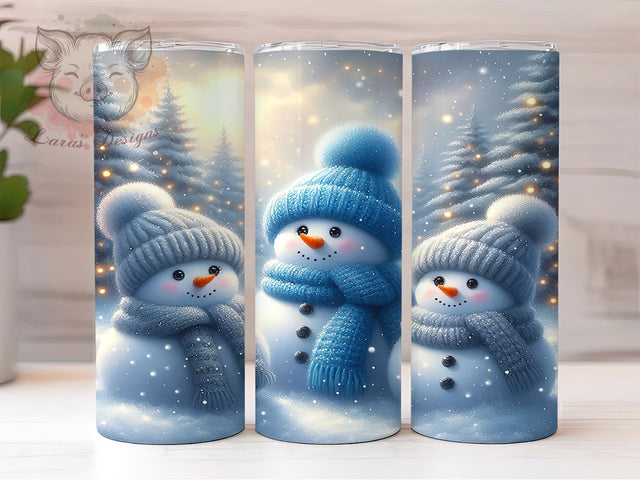 Adorable Blue Hat Snowman Tumbler, Blue Hat Snowman Sublimation Design, Festive Snowman Art, 20oz Xmas Tumbler, Whimsical Snowman Mug, Stylish Holiday Cup, Cozy Snowman Wrap Sublimation Lara' s Designs 