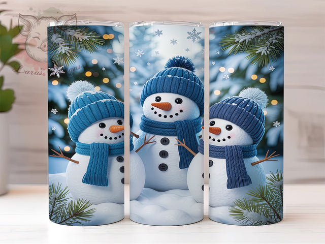 Adorable Blue Hat Snowman Tumbler, Blue Hat Snowman Sublimation Design, Festive Snowman Art, 20oz Xmas Tumbler, Whimsical Snowman Mug, Stylish Holiday Cup, Cozy Snowman Wrap Sublimation Lara' s Designs 