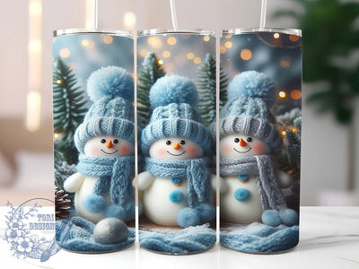 Adorable Blue Hat Snowmen Tumbler, Blue Hat Christmas Sublimation Design, Watercolor Holiday Cup Art, 20oz Xmas Tumbler, Whimsical Snowman Mug, Stylish Christmas Cup, Cozy Holiday Wrap Sublimation ToriDesigns 
