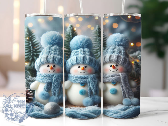 Adorable Blue Hat Snowmen Tumbler, Blue Hat Christmas Sublimation Design, Watercolor Holiday Cup Art, 20oz Xmas Tumbler, Whimsical Snowman Mug, Stylish Christmas Cup, Cozy Holiday Wrap Sublimation ToriDesigns 