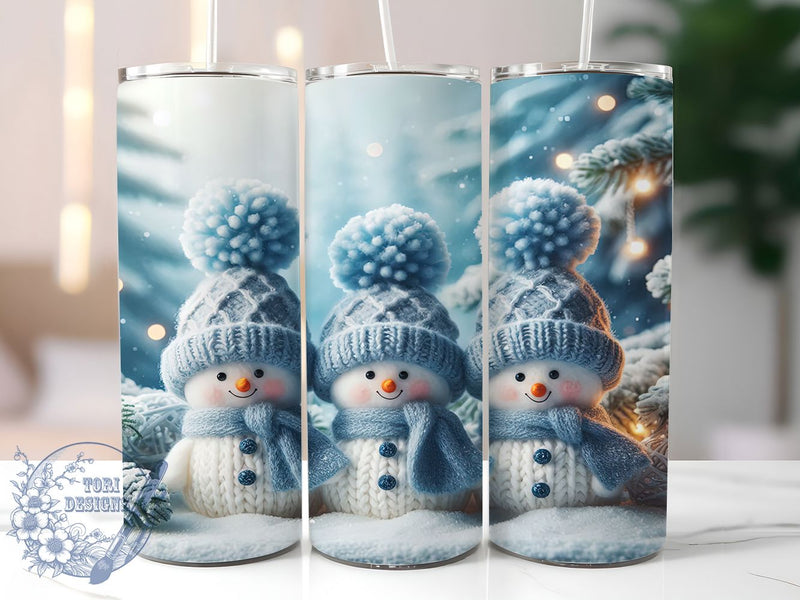 Adorable Blue Hat Snowmen Tumbler, Blue Hat Christmas Sublimation Design, Watercolor Holiday Cup Art, 20oz Xmas Tumbler, Whimsical Snowman Mug, Stylish Christmas Cup, Cozy Holiday Wrap Sublimation ToriDesigns 