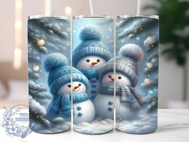Adorable Blue Hat Snowmen Tumbler, Blue Hat Christmas Sublimation Design, Watercolor Holiday Cup Art, 20oz Xmas Tumbler, Whimsical Snowman Mug, Stylish Christmas Cup, Cozy Holiday Wrap Sublimation ToriDesigns 