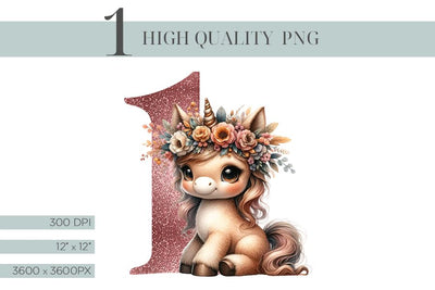 Adorable Boho Unicorn First Birthday Design PNG Sublimation BijouBay 