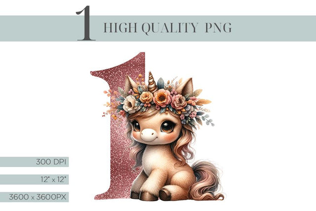 Adorable Boho Unicorn First Birthday Design PNG Sublimation BijouBay 