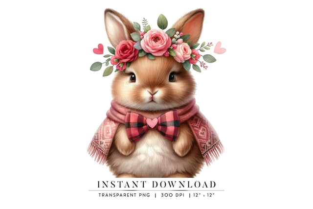 Adorable Bunny Illustration with Floral Crown Sublimation BijouBay 