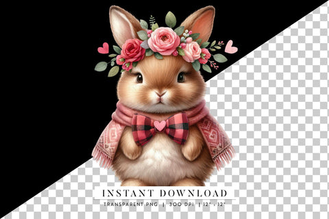 Adorable Bunny Illustration with Floral Crown Sublimation BijouBay 
