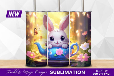 Adorable bunny in teapot springtime garden Sublimation Regulrcrative 