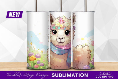 Adorable cartoon alpaca with flowers and scarf Sublimation Regulrcrative 