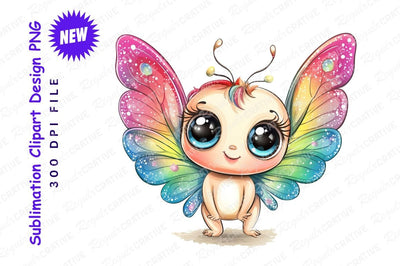 Adorable cartoon baby with butterfly wings clipart png Sublimation Regulrcrative 