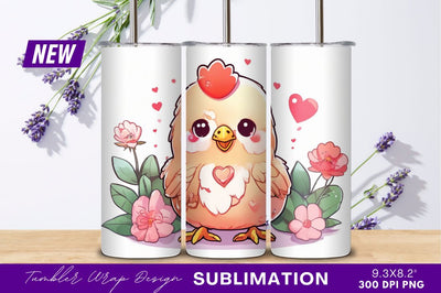 Adorable cartoon chicken with flowers and hearts Sublimation Regulrcrative 