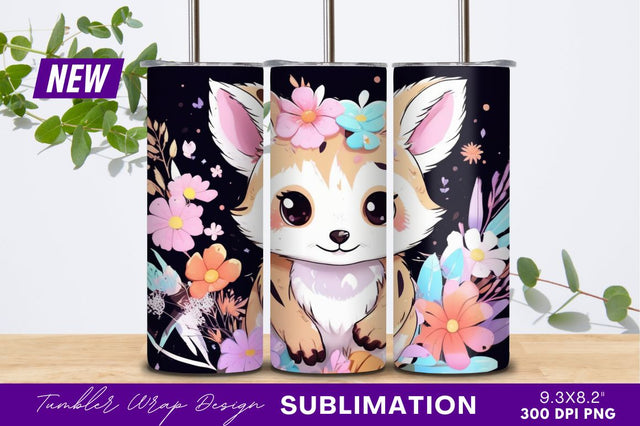 Adorable cartoon fox with flowers tumbler png Sublimation Regulrcrative 