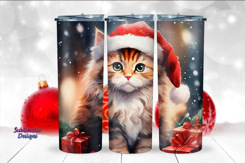 Adorable Cat Christmas Tumbler Wrap | 20 oz Skinny Tumbler Wrap Sublimation Christmas Design Sublimation Sublimatiz Designs 