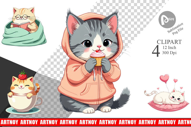 Adorable Cat Clipart Sublimation artnoy 