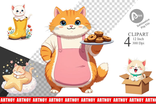 Adorable Cat Clipart Sublimation artnoy 