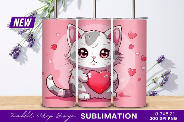 Adorable cat holding heart tumbler png design Sublimation Regulrcrative 
