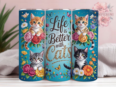 Adorable Cat Lovers Turquoise 20oz Tumbler, Adorable Cats, Turquoise Background, Charming Design, Pet Aesthetic, 20oz Tumbler Wrap, Sublimation PNG Sublimation Li Zamperini 