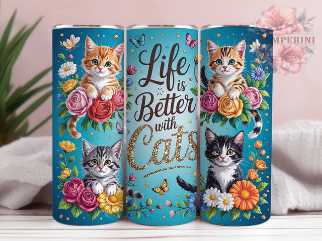 Adorable Cat Lovers Turquoise 20oz Tumbler, Adorable Cats, Turquoise Background, Charming Design, Pet Aesthetic, 20oz Tumbler Wrap, Sublimation PNG Sublimation Li Zamperini 