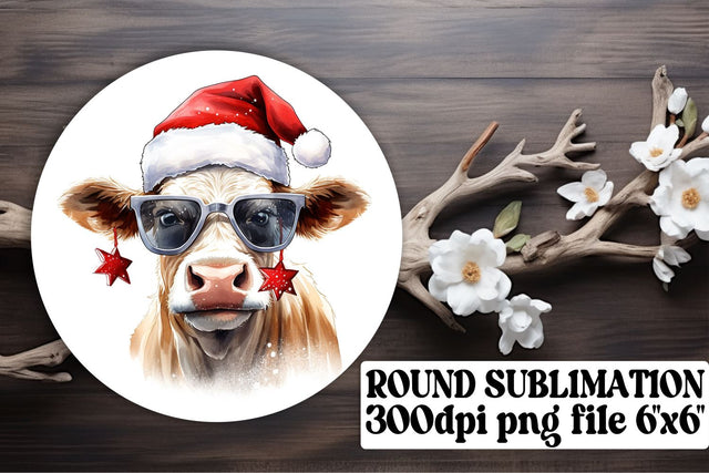 Adorable Christmas Cow Art - Winter Sublimation Circle Fun Sublimation afrosvg 