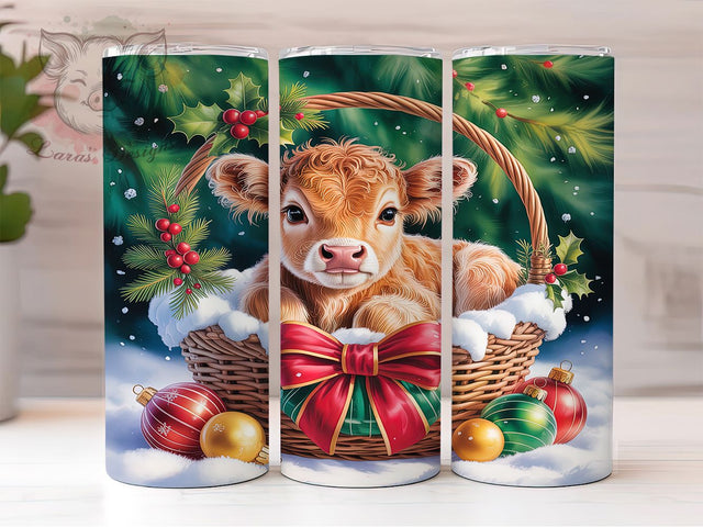 Adorable Christmas Highland Cow Tumbler, Christmas Cow Wrap, 20oz Tumbler Sublimation, Festive Farm Animal Design, Holiday Cow Tumbler, Winter Highland Wrap, Adorable Cow Christmas Sublimation Sublimation Lara' s Designs 