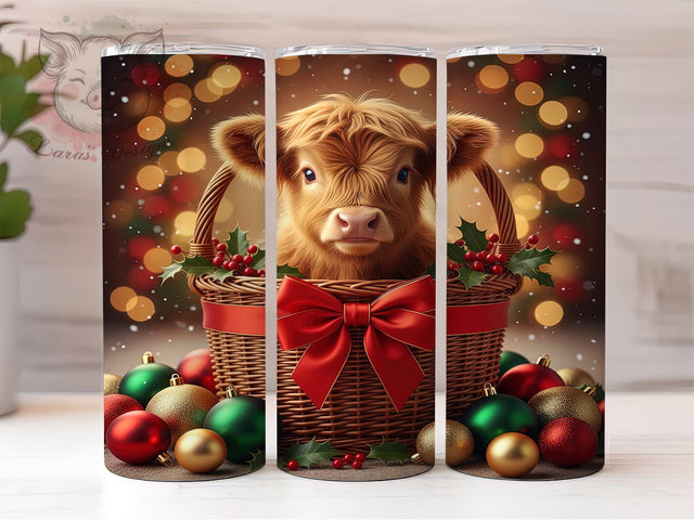 Adorable Christmas Highland Cow Tumbler, Christmas Cow Wrap, 20oz Tumbler Sublimation, Festive Farm Animal Design, Holiday Cow Tumbler, Winter Highland Wrap, Adorable Cow Christmas Sublimation Sublimation Lara' s Designs 